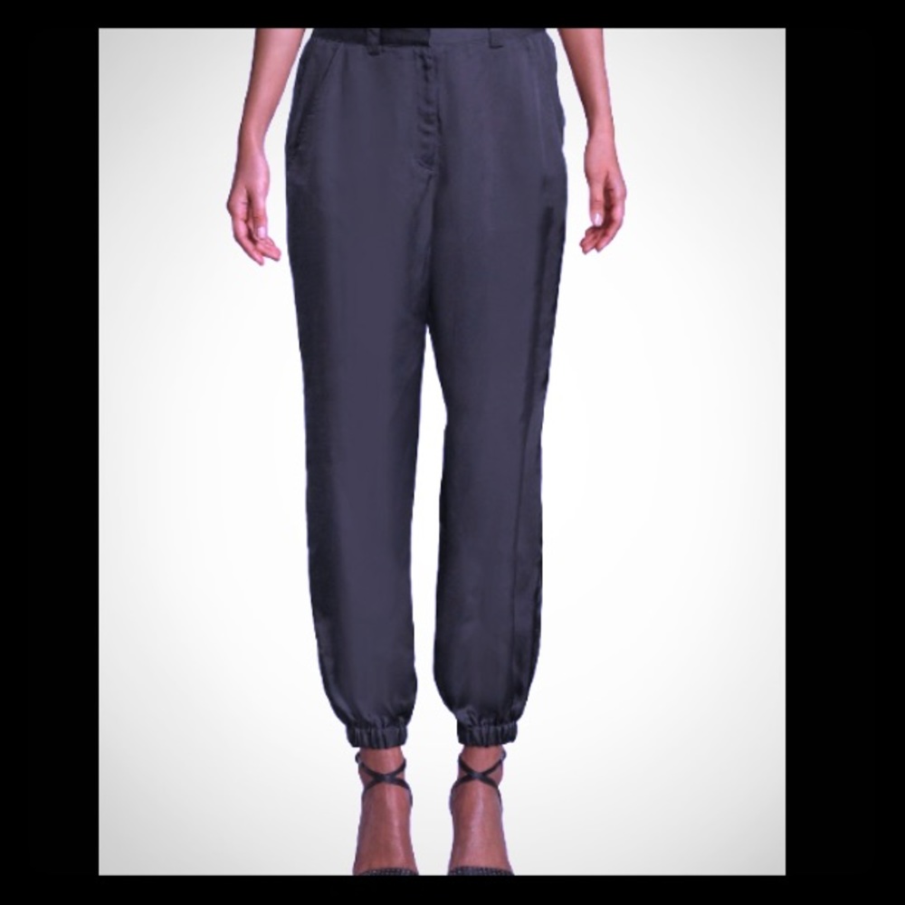 CINQ À SEPT “Vega” black satin twill pant